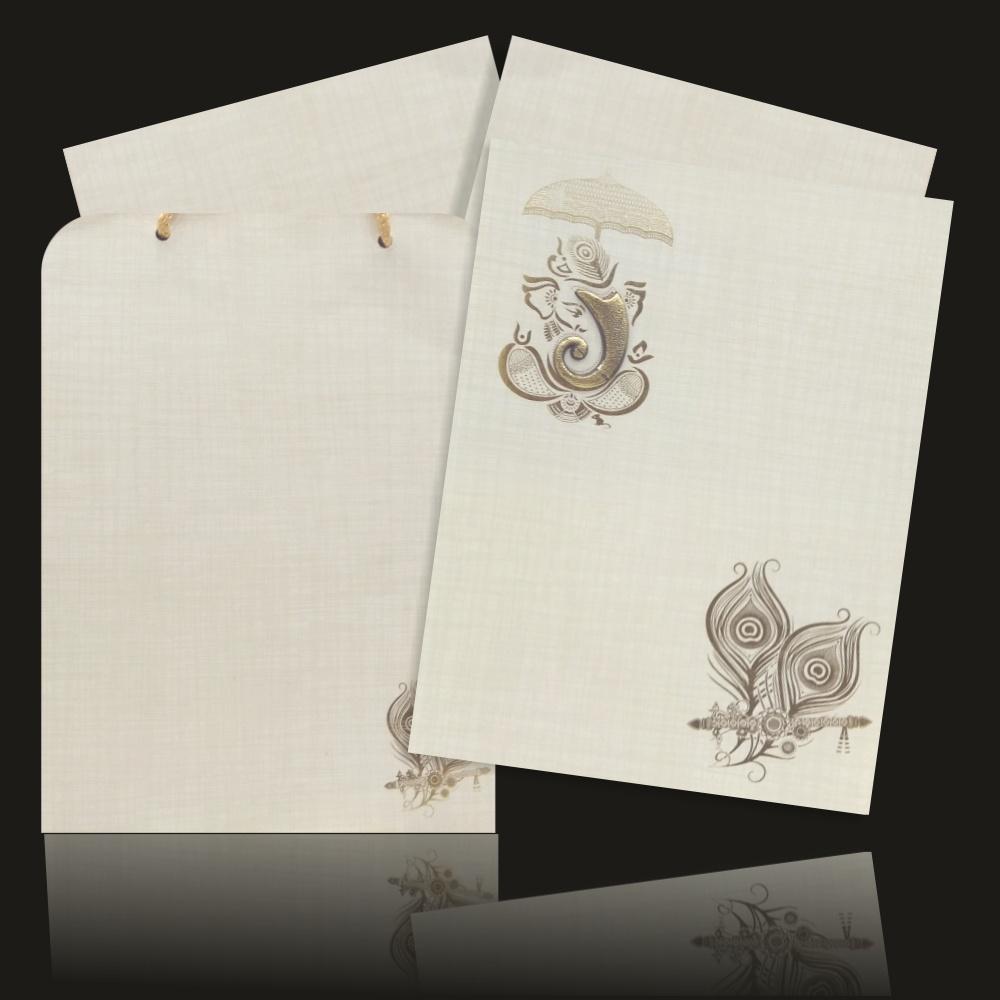 Sparkling Grey Shading With Umbrella Ganesha Theme Wedding Invitation Card-KNCA205G-1